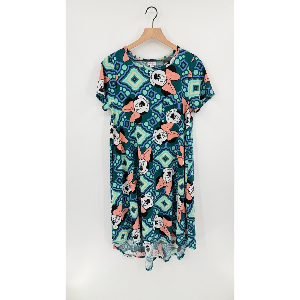 LuLaRoe Dress Medium Minnie Mouse Geometric Disney Carly Swing Mod Retro